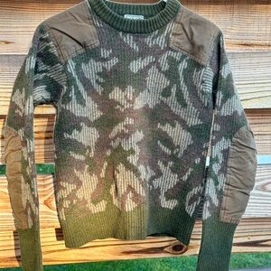 L.L. Bean Olive Camouflage Commando Crewneck Sweater